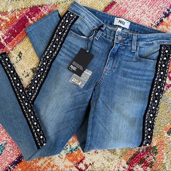 PAIGE Verdugo Embellished Mid-rise Skinny Ankle Jeans - Picture 4 of 16